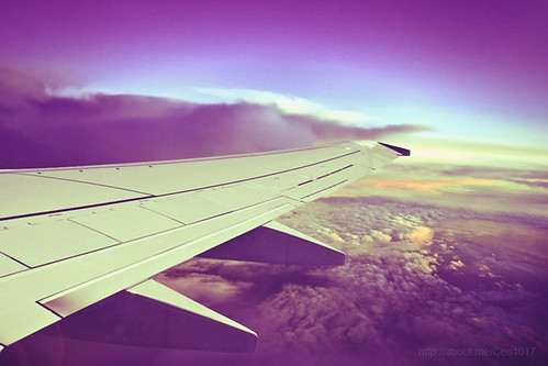 Airplane wing above the clouds