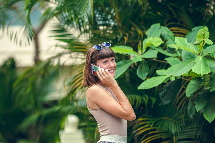 Traveler using her phone